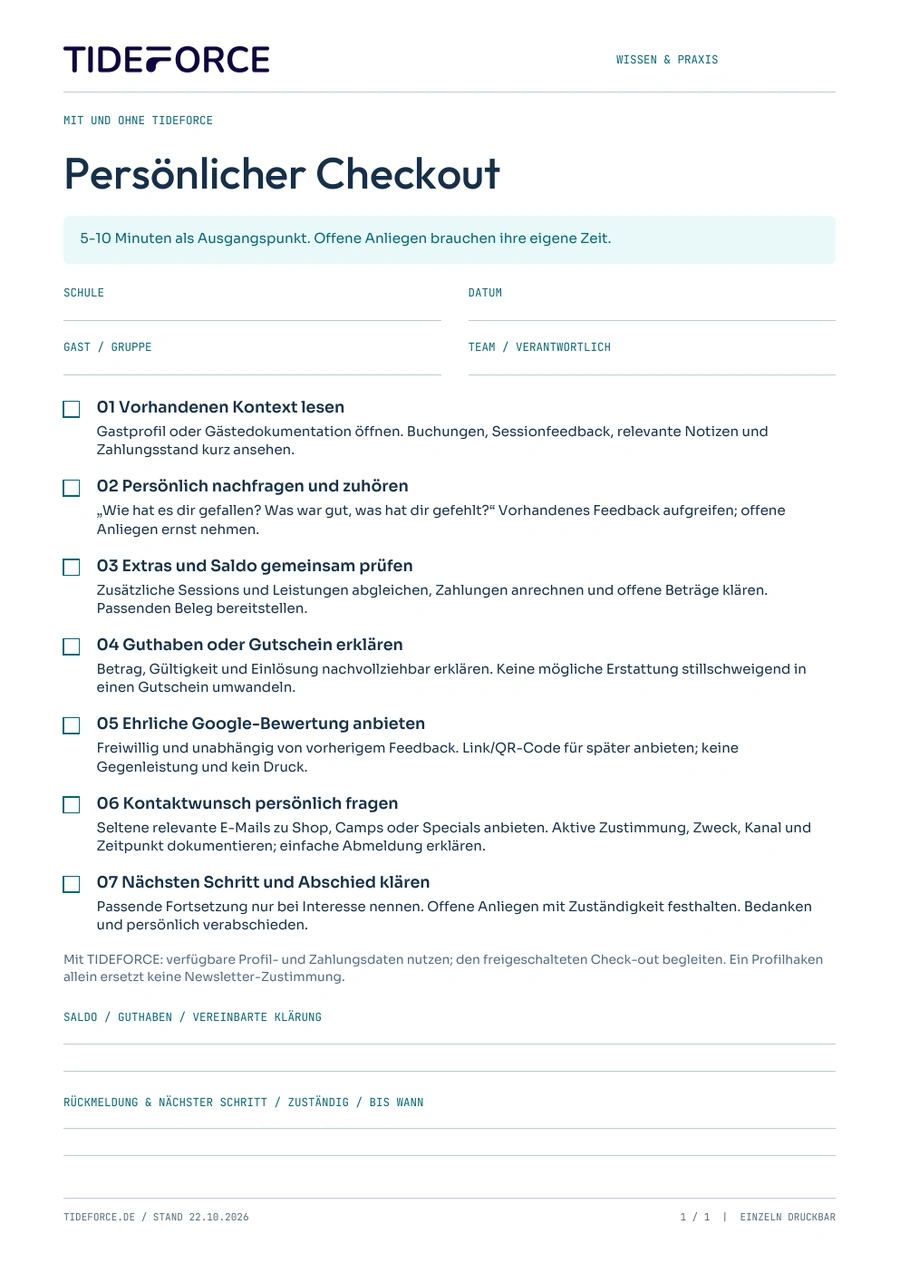 Checkout: eine druckbare Checkliste