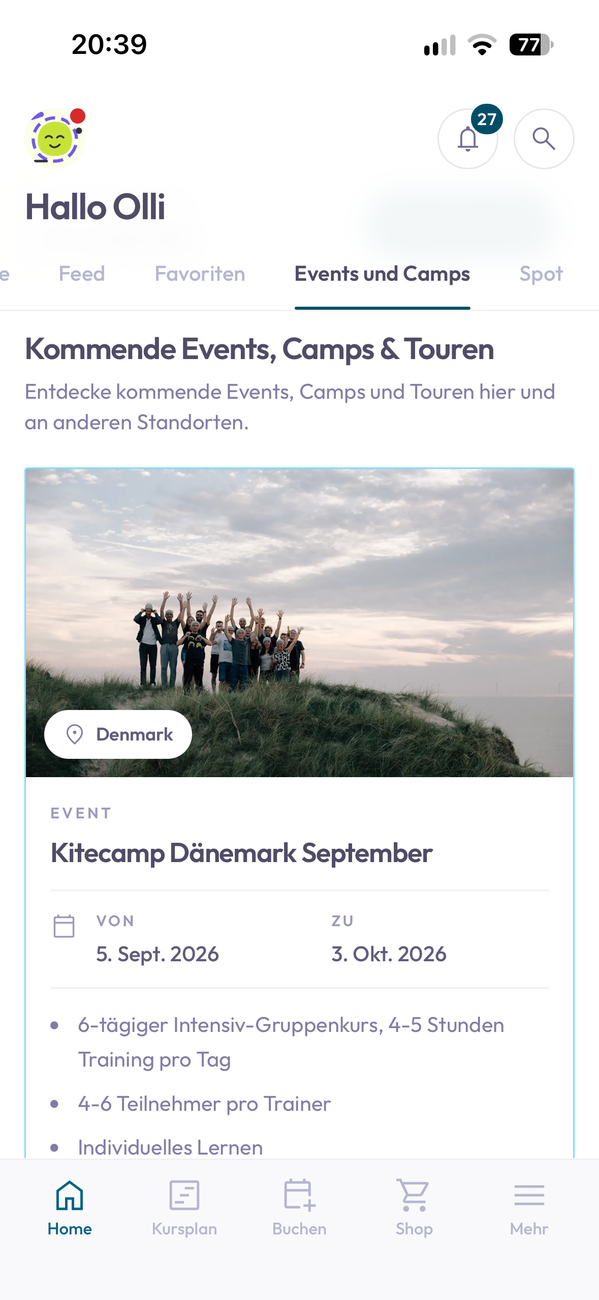 Home presents an upcoming kite camp in Denmark with its location, dates and programme.